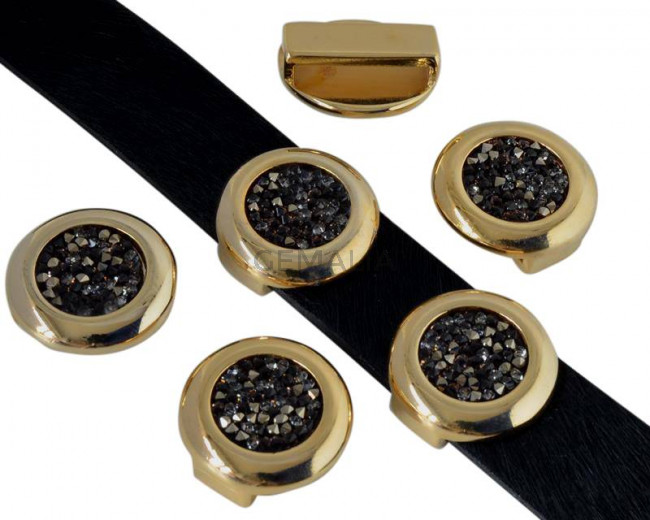 Entrepieza Moneda Zamak/SWAROVSKI. 23,5mm. Dorado-gris. Int.20x2,5mm