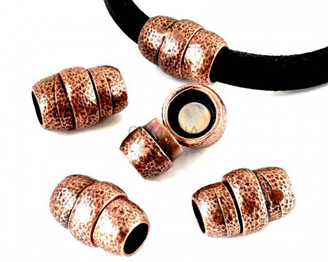 Cierre Zamak regaliz barril. 23x17mm. Cobre viejo. Int.10x8,5mm