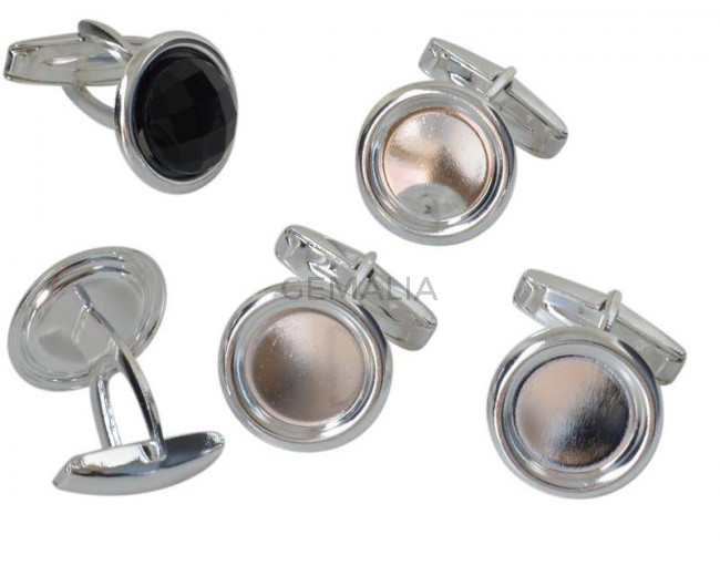 Gemelos moneda latón. 17mm. Sin Piedra. Int.piedra.12mm. Plateado.