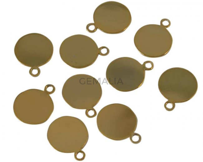 Colgante moneda latón. 10mm. Dorado. Int.1,6mm