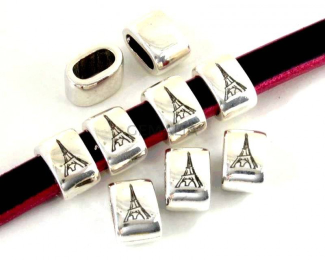 Zamak. Media Caña. 14,5x9,5mm. Torre. Paris. Plateado. Int.10x5mm