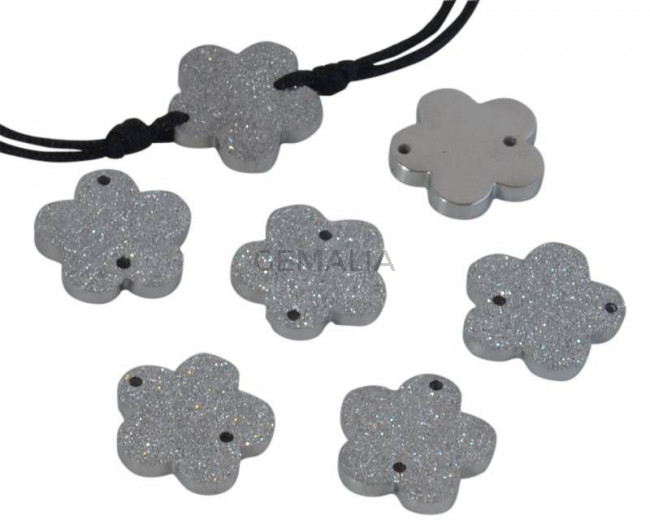 Acero inoxidable 304. Conector. Flor. 12x12x2mm. Plateado. Int.1mm