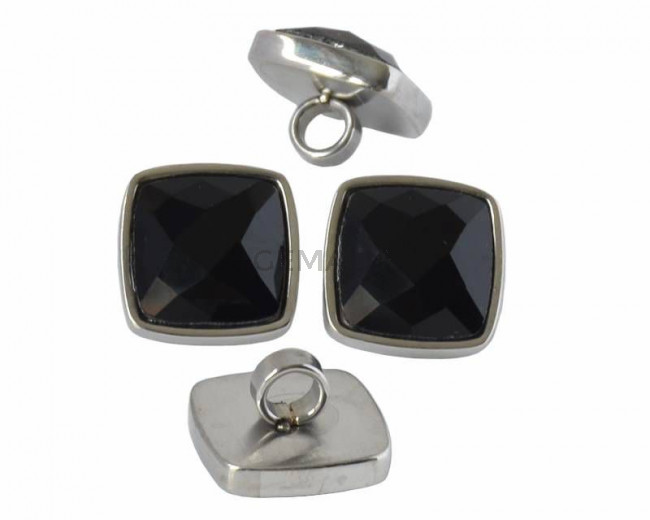 Entrepieza Acero inoxidable 304/Cristal. Cuadrado. 16x16mm. Plateado-negro. Int.4mm