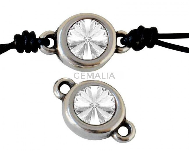 Conector Zamak/SWAROVSKI. 20x12mm. Plateado. Cristal