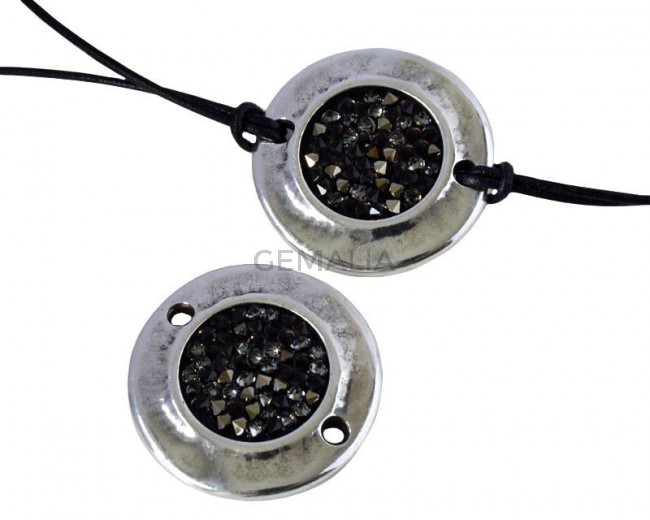 Conector Zamak/SWAROVSKI Crystal Fine Rock. 26mm.Plateado-gris. Int.2,5mm
