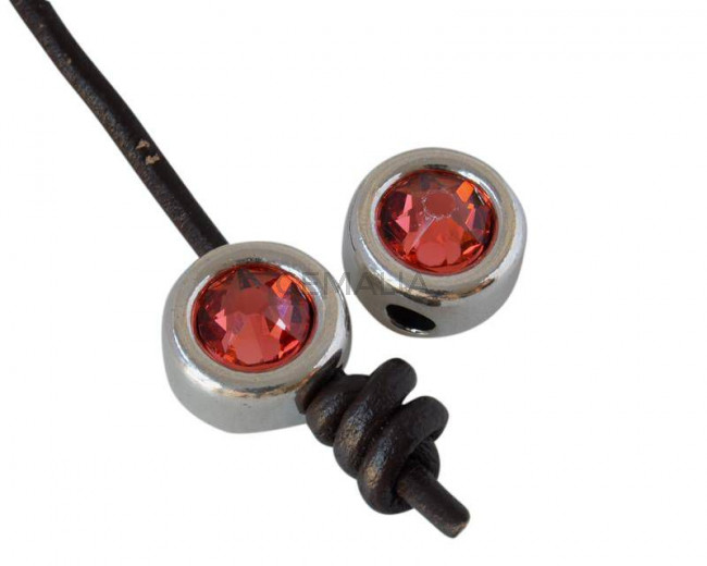 Entrepieza de Zamak y SWAROVSKI. Moneda 12mm. Plateado-Padparadscha. Int.3mm