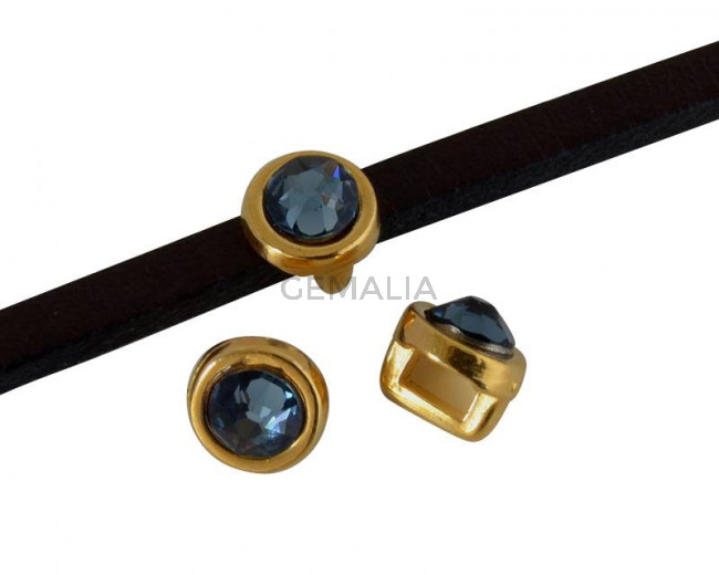 Entrepieza de SWAROVSKI y Zamak. Moneda 6x4mm. Dorado-Denim Blue. Int.3x2mm