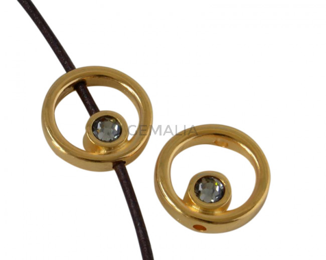 Aro de SWAROVSKI y Zamak 12,2x12,3mm. Dorado-Black Diamond. Int.1,5mm