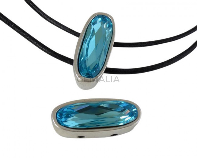 Entrepiezade de SWAROVSKI y Zamak. Oval 30x13mm. 2 agujeros. Plateado-Light Turquoise. Int.2,2mm