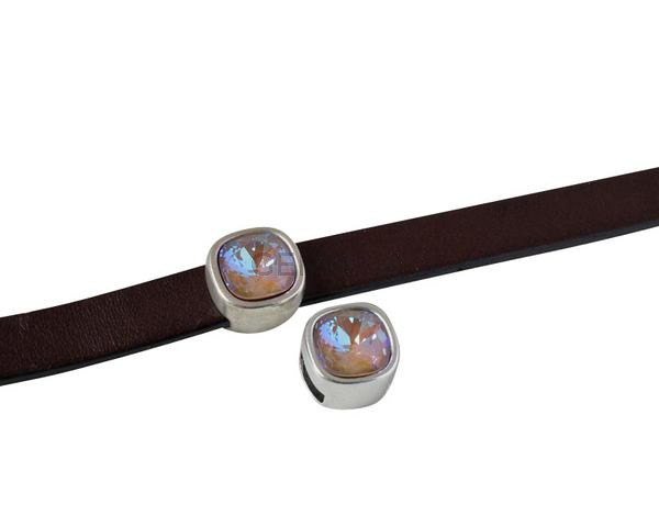 Entrepieza de SWAROVSKI y Zamak. Cuadrado 13x13mm. Plateado. Cappuccino Delite. Int.10x2,5mm