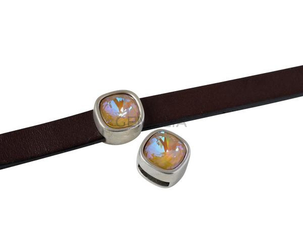 Entrepieza de SWAROVSKI y Zamak. Cuadrado 13x13mm. Plateado. Ochre Delite. Int.10x2,5mm