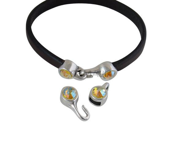 Cierre garfio de SWAROVSKI y Zamak. Set 2 piezas 6x15mm - 6x11mm. Plateado-Citrine Shimmer. Int.5x2mm