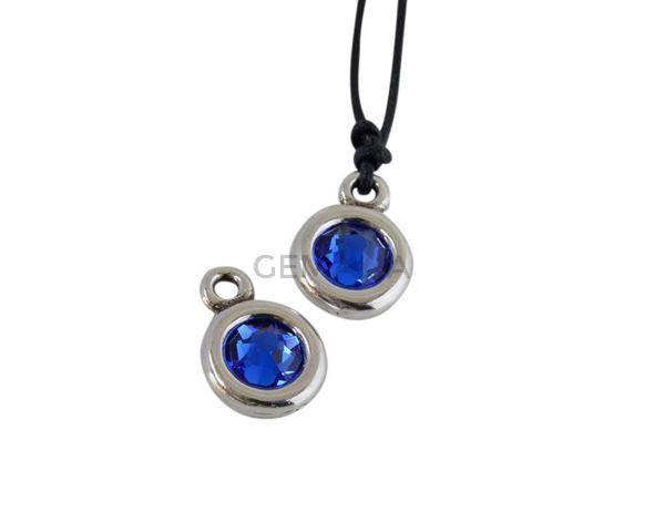 Colgante de SWAROVSKI y Zamak. Moneda 17x11mm. Plateado-Majestic Blue. Int.2mm
