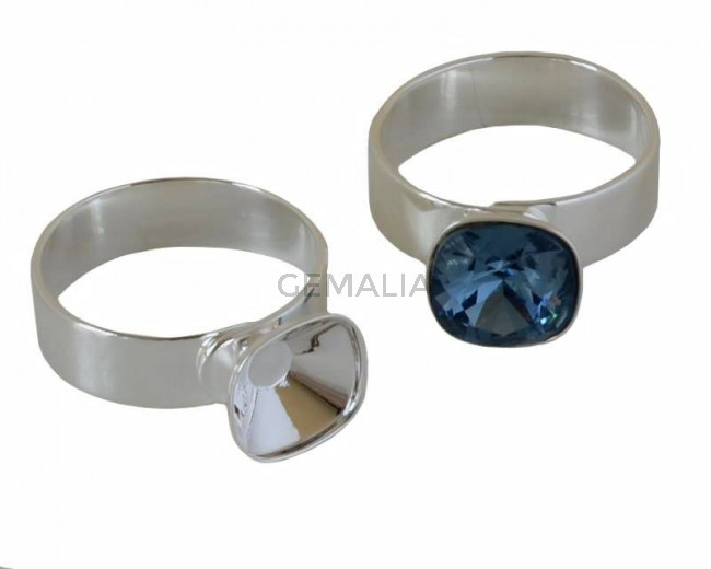 Anillo Latón. Sin piedra. Para Swarovski 4470-10mm. Plateado. Adaptable.