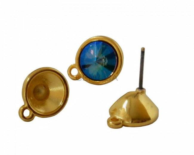 Pendiente Zamak con arandela. 10,2x12,9mm.Sin piedra. Para Swarovski SS39.Dorado.Int.1,3mm
