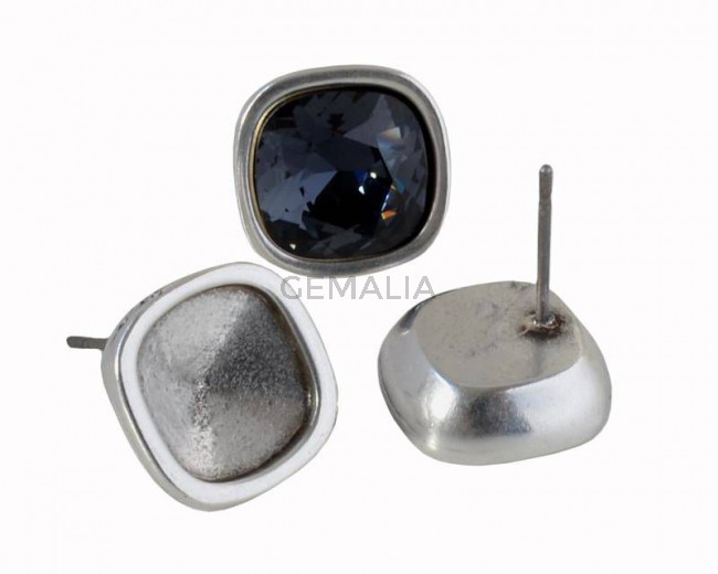 Pendiente Zamak. 13x13mm. Sin piedra. Para Swarovski 4470-10mm. Plateado. 