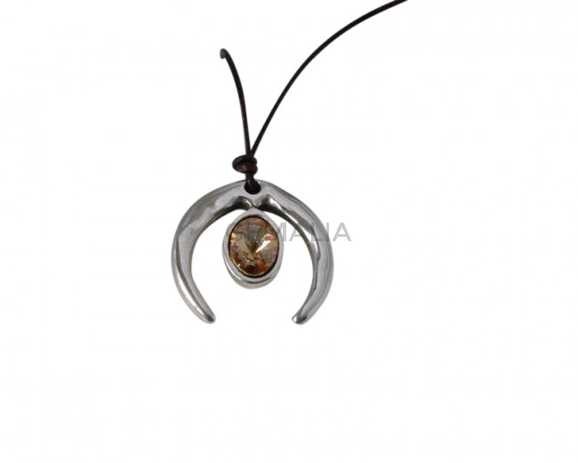 Colgante media luna de Swarovski y Zamak. 36x35mm. Plateado-Golden Shadow. Int. 3mm. 