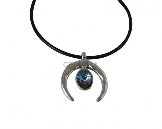 Colgante media luna de Swarovski y Zamak. 51x43mm. Plateado-Army Green Delite. Int. 6mm. 