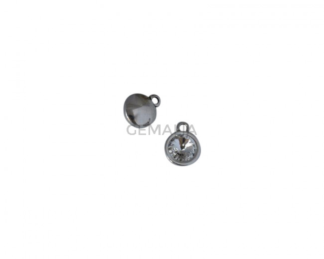 Colgante moneda de Swarovski y Zamak 11mm. Plateado-Cristal. Int. 1mm