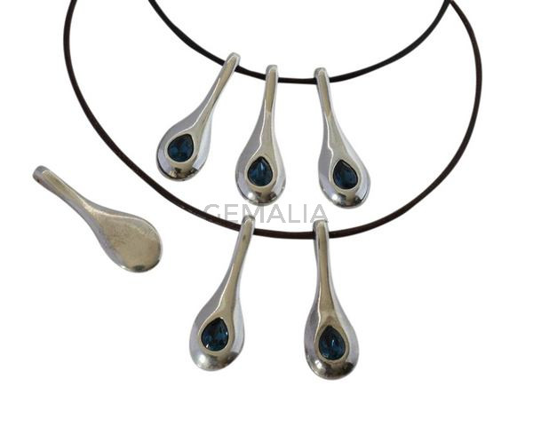 Colgante SWAROVSKI y Zamak lagrima 40x13mm.Plateado-Montana. Int.2,2mm