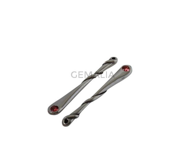 Colgante palo SWAROVSKI y Zamak 50x6mm.Plateado-Padparascha.Int.1,8mm