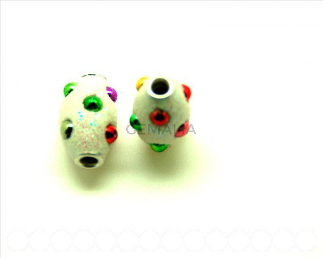 Resina. Barril 13x21mm. blanco-multicolor. Int.3mm aprox.