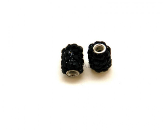 Resina/Rhinestone. Barril. 10x13mm. Negro. Int.3mm aprox.