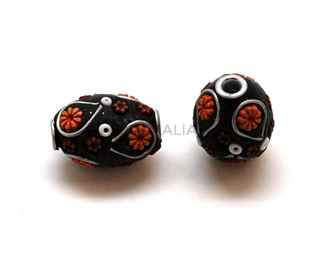 Resina.Barril.21x16mm.Negro-flores.Int.3mm aprox.