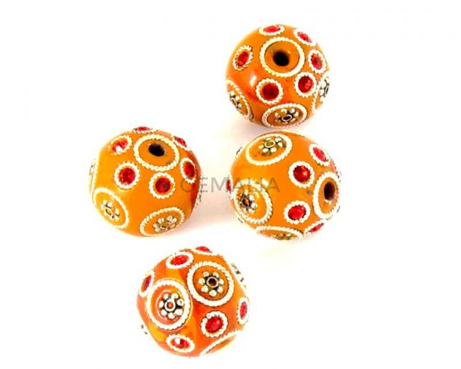 Resina/Metal/Rhinestone. Bola. 20mm. Naranja. Int.1,5-2,5mm