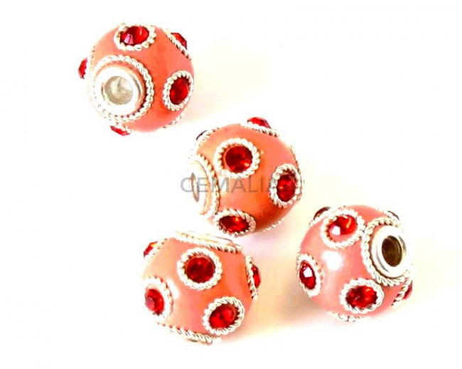 Resina/Rhinestone. Bola. 13mm. Rosa. Int.3mm aprox.