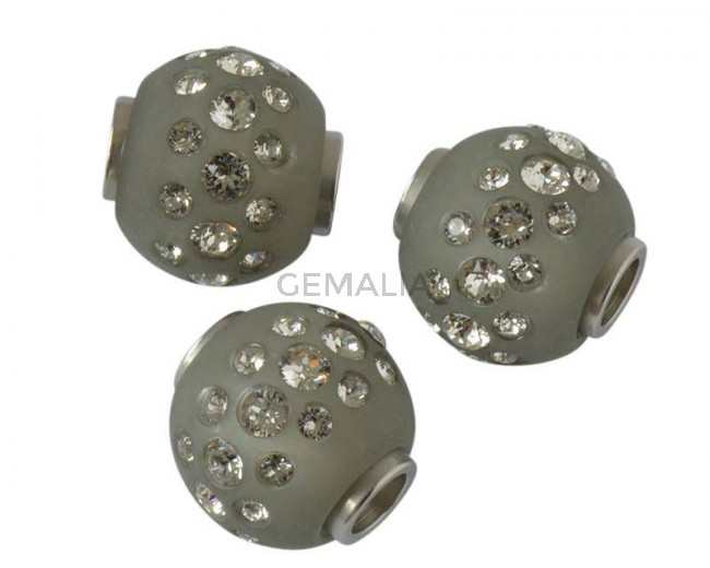 Resina/SWAROVSKI. Bola. 16mm. Gris opaco-cristal. Int.1,8mm. Calidad Superior