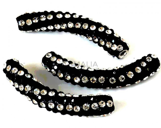 Resina/Metal/Rhinestone. Tubo. 56X11mm. Negro-Cristal. Int.2,2mm