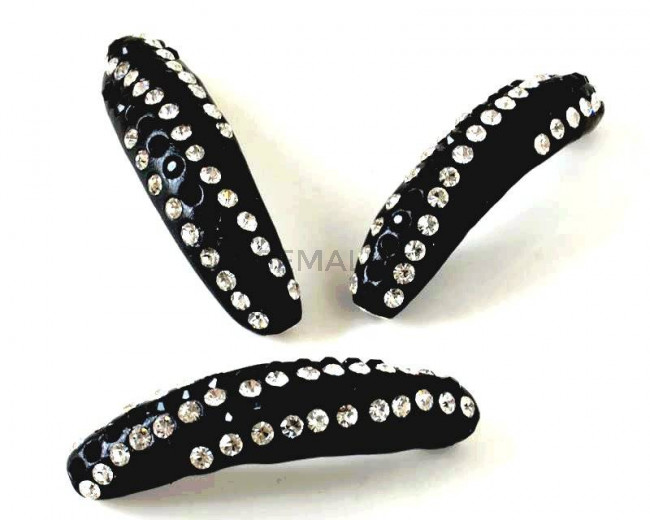 Resina/Metal/Rhinestone. Tubo. 58x15mm. Negro-Cristal. Int.2,5mm