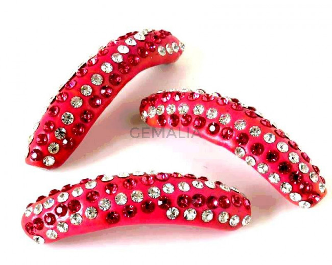 Resina/Metal/Rhinestone. Tubo. 58x15mm. Rosa-Cristal. Int.2,5mm