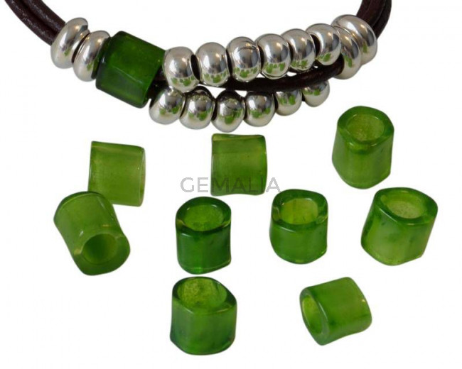 Resina. Tubo. 7x9mm. Verde manzana translucido. Int.5,2mm. Calidad Superior