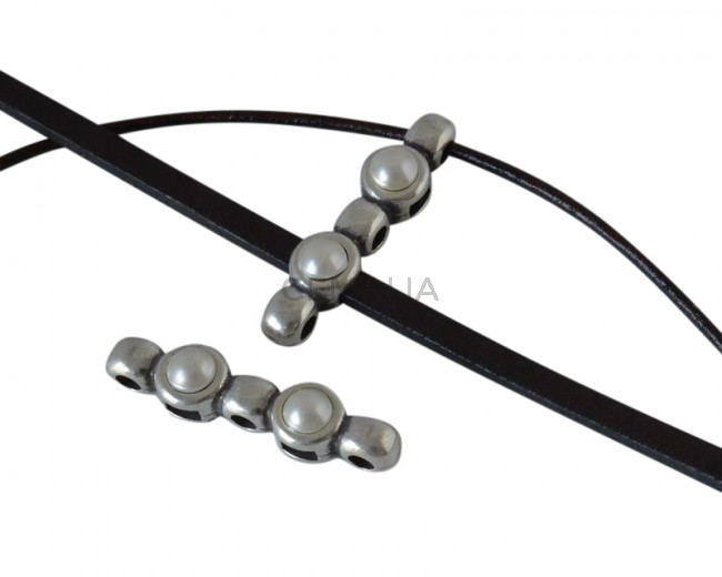 Conector de SWAROVSKI y Zamak 26x6mm. Plateado-Pearl.Int.1,8/3x1,7mm