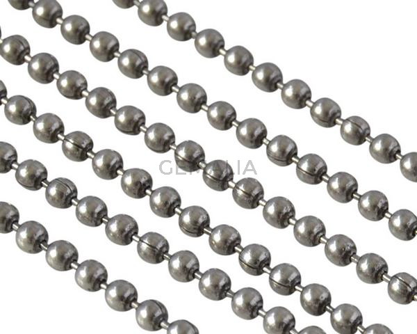 Cadena de bolas de laton 1,5x1,5mm. Plateado. Calidad Superior