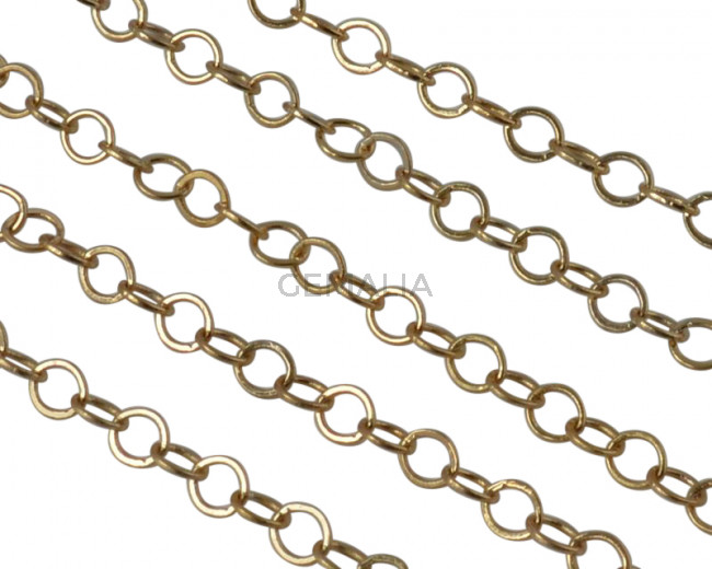 Cadena de laton redonda 3mm. Baño de oro 18Kt. 