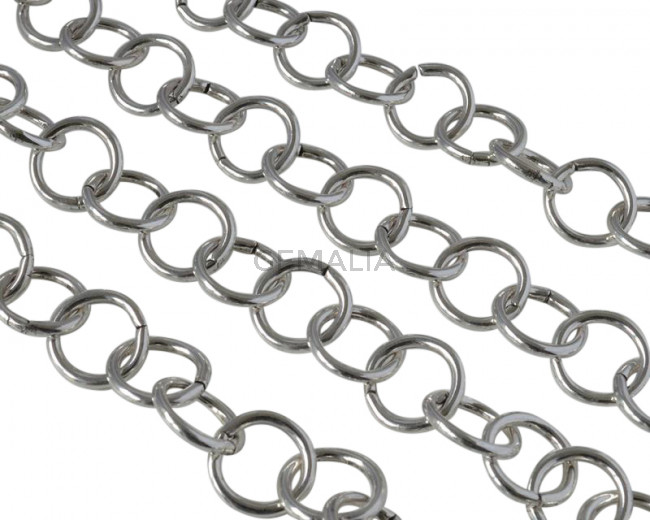 Cadena de laton redonda 13x13mm. Plateado. 