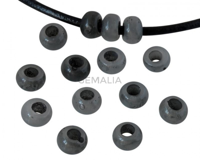 Resina. Rondel 6,5x6,5x4mm. Gris opaco. Int.3mm aprox. Calidad superior.
