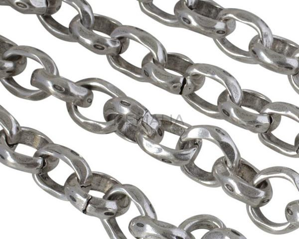 Cadena eslabon irregular de laton 15x15mm. Plateado. 