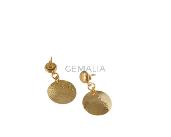 Laton. Pendiente moneda 21mm. Dorado.