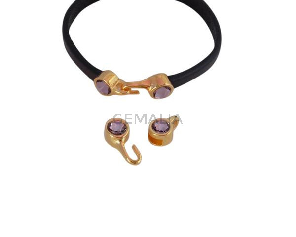 Cierre garfio de SWAROVSKI y Zamak. Set 2 piezas 6x15mm - 6x11mm. Dorado-AntiquePink. Int.5x2mm