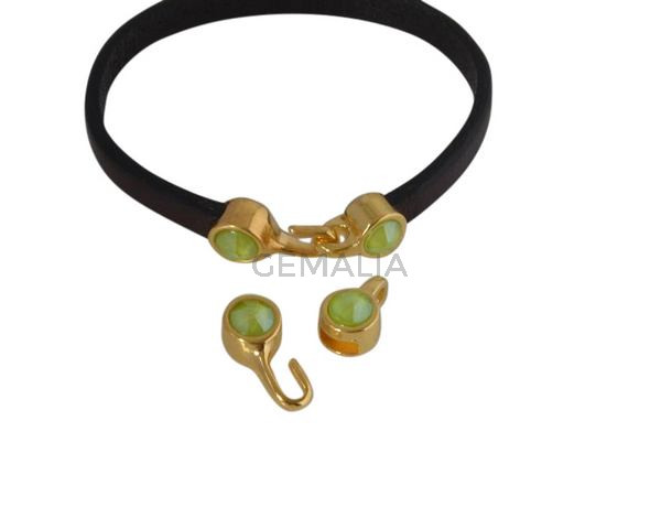 Cierre garfio de SWAROVSKI y Zamak. Set 2 piezas 6x15mm - 6x11mm. Dorado-Lime. Int.5x2mm
