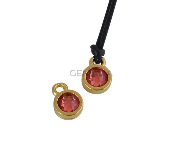 Colgante de SWAROVSKI y Zamak moneda 6,5x6,5mm. Dorado-Padparadcha. Int.1,8mm