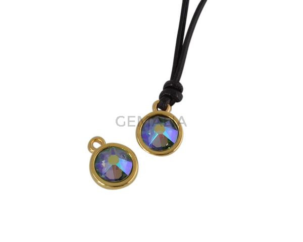 Colgante de SWAROVSKI y Zamak moneda 9x5x9,5mm. Dorado-Paradishine. Int.1,5mm