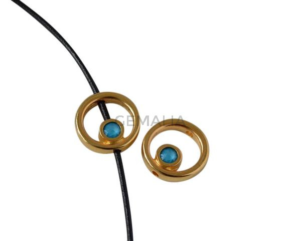 Aro de SWAROVSKI y Zamak 12,2x12,3mm. Dorado-Azure Blue. Int.1,5mm