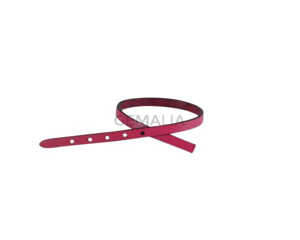 Tira de cuero para hebilla. 230x6mm. Fucsia-cantos negros. Calidad superior.