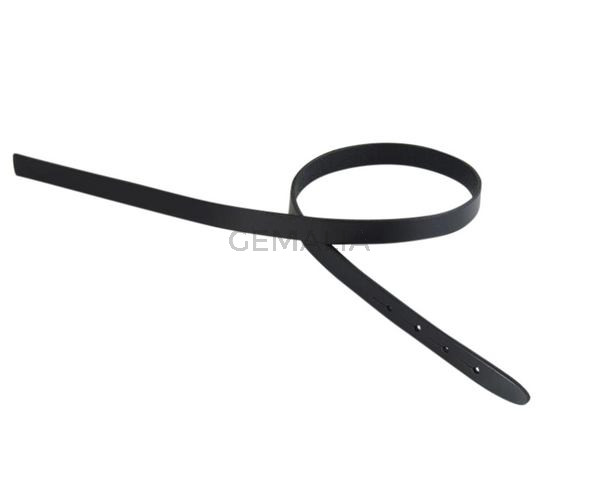 Tira de cuero para hebilla. 430x10mm. Negro-cantos negros. Calidad superior.