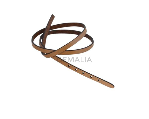 Tira de cuero para hebilla. 590x6mm. Marron claro-cantos negros. Calidad superior.